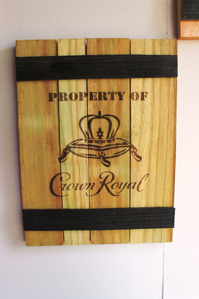 Crown Royal Whiskey Barrel Sign - Rustic Wooden Crate Whiskey Laser Engraved Sign
