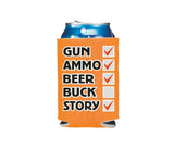 Buck Hunting Check List 12oz Can Cooler Multiple Colors