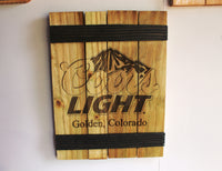Coors Light Rustic Wooden Crate Laser Engraved Sign