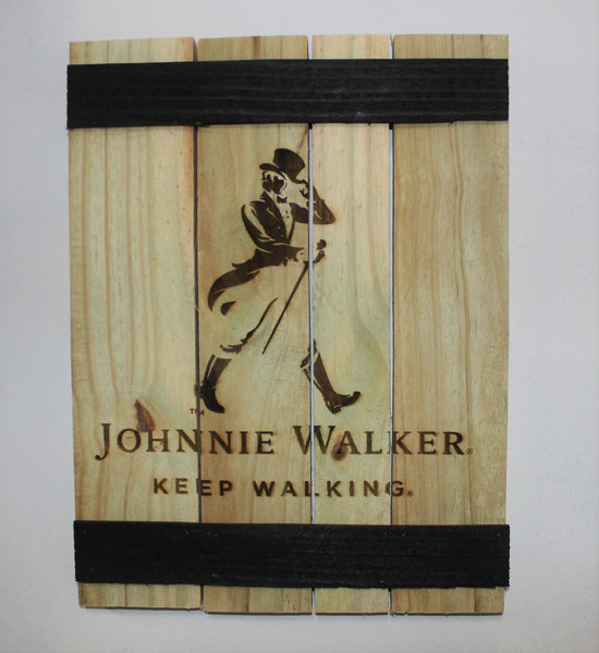 Johnnie Walker Whiskey Barrel Sign - Rustic Wooden Barren Whiskey Laser Engraved Sign - 14" tall x 10.5" wide