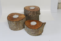 3 Tree branch candles, Tree log candle holder, Rustic wedding candles, Wood candles, Reclaimed wood candles, Wedding centerpiece