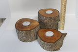 3 Tree branch candles, Tree log candle holder, Rustic wedding candles, Wood candles, Reclaimed wood candles, Wedding centerpiece