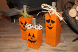 Jack-o-Lantern Wood Patch Set - Fall Porch Decor (Set of 3), 4x4 Pumpkins, Halloween Decorations