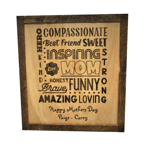 Mothers Day Word Art Sign Laser Engraved, Personalization Optional
