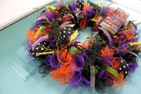 Halloween Wreath, Deco Mesh Wreath, Halloween Wreath with Lots of Colorful Ribbons - Free Shipping - Ben & Angies Gifts
