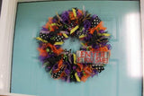 Halloween Wreath, Deco Mesh Wreath, Halloween Wreath with Lots of Colorful Ribbons - Free Shipping - Ben & Angies Gifts