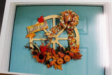 Hello Fall Wagon Wheel Wreath, Thanksgiving Wreath, Wagon Wheel Wreath, Handmade Wreath - Free Shipping - Ben & Angies Gifts