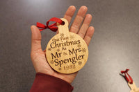 Our First Christmas As Mr & Mrs Ornament including, Laser Etched Ornament, Personalized Christmas Ornament - Ben & Angies Gifts