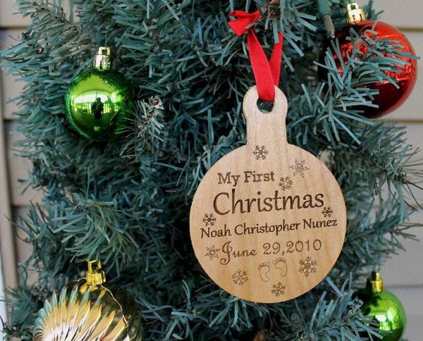 Baby's First Christmas Ornament, Laser Etched Ornament, Personalized Baby Christmas Ornament - Ben & Angies Gifts