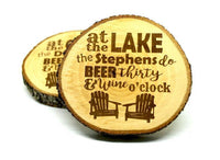 Personalized wood bark coasters (Set of 2), At the Lake the (your name) do beer thirty and wine o'clock wood bark coaster, Personalized coasters - Ben & Angies Gifts