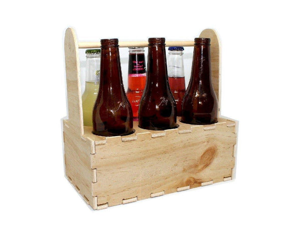 Wood 6 Pack Bottle Holder Unfinished, Wood CNC cutout bottle carrier - Ben & Angies Gifts